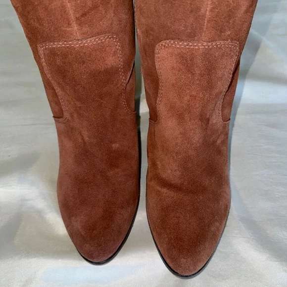 M4D3 Rafaelle Camel Brown Leather Boots Over Knee Tassel Ties Sz 9.5 - Picture 7 of 16